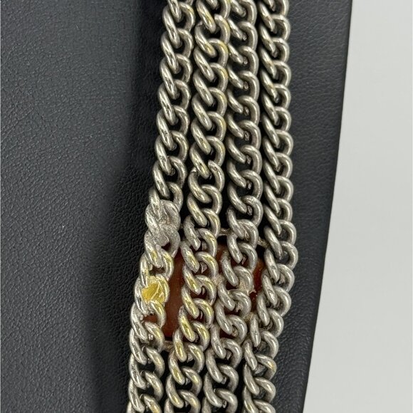 Vtg Multi Strand Pewter Chain Necklace Black Onyx Amber Color Stone Accents - Picture 7 of 16